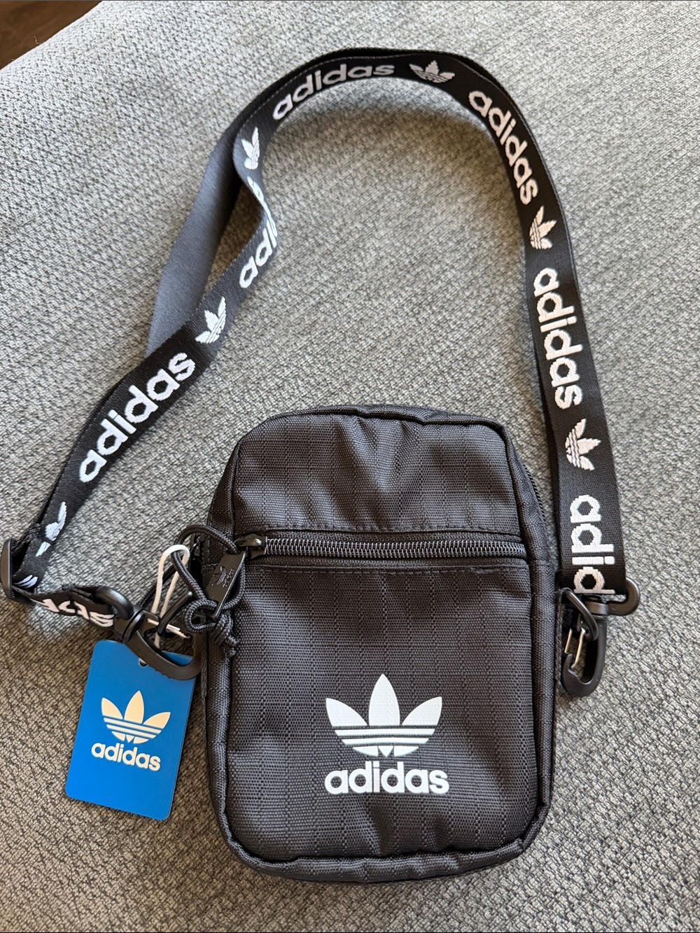 adidas Black Mini Trefoil Crossbody Bag with Logo Strap
